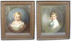 Pair of Early 20th c. Emily Eyres (British) Pastel Portraits of Children
