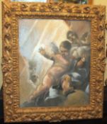 Classical Italian Style Painting of Cherub Set in Carved Wood Gilt Frame