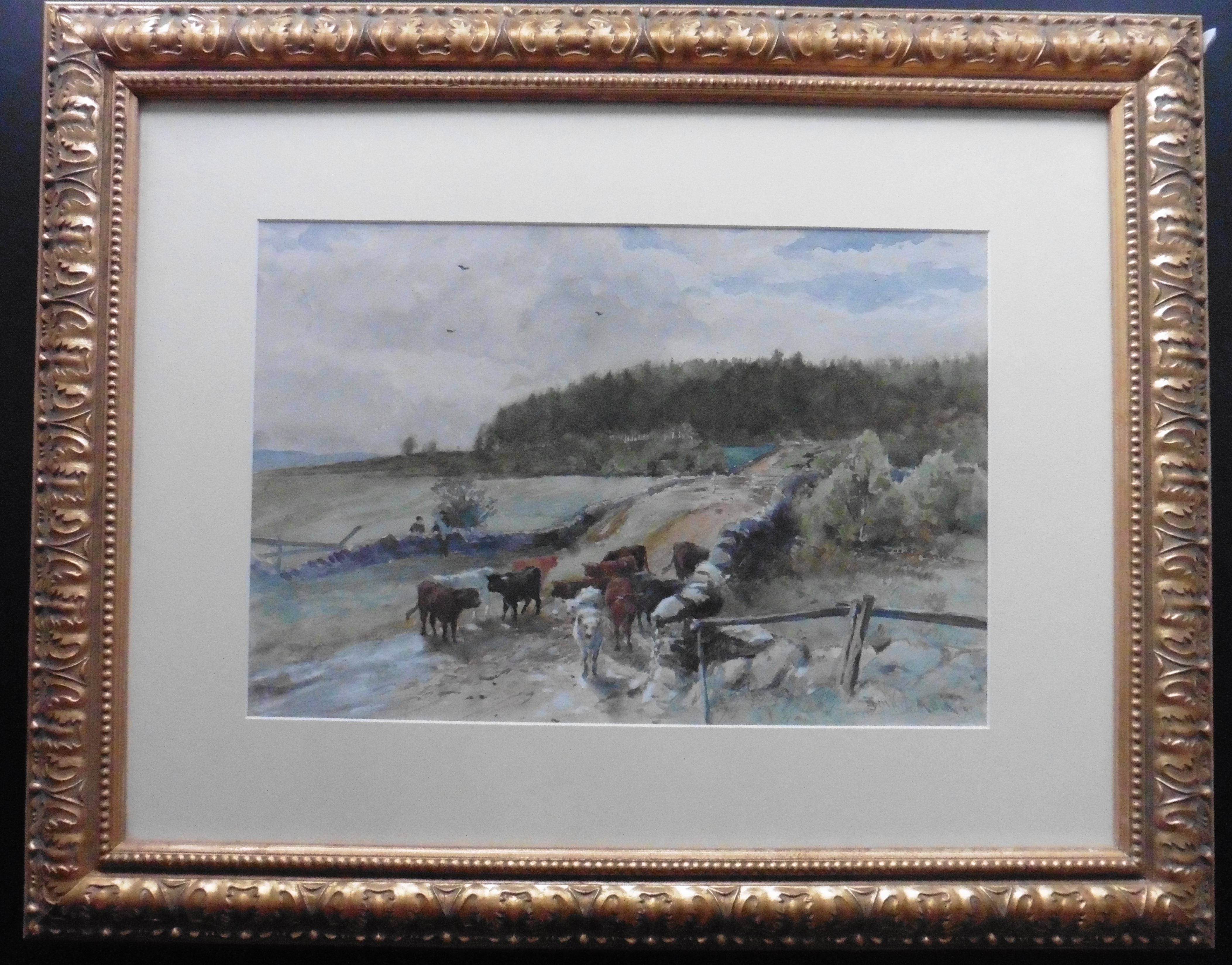 Original signed watercolour by Scottish artist John Smart R.S.A ,R.S.W 1838 -1899 - Cattle drovers - Image 2 of 6