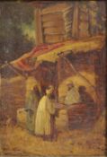 19th c. Arabian Market Scene Sketch Oil on Board