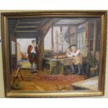 Shipmaker Genre Painting Signed H.Keen Set in Gilt Frame