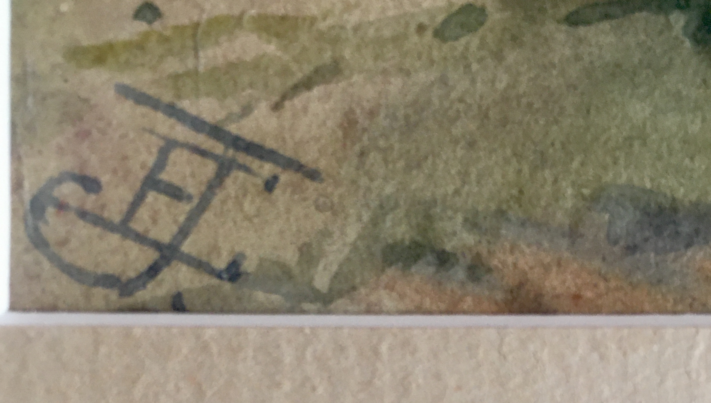 A COUNTRY LANDSCAPE, monogrammed watercolour painting - Image 3 of 4