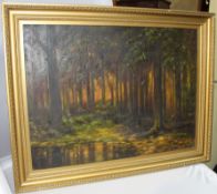 Early 20th c. Woodland Landscape Oil on Canvas