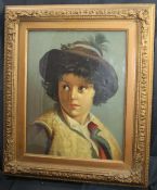Pair of Late 19th c. Oiliograph Portraits Set in Gilt Frames