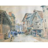 C19th watercolour of Honfleur France