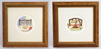 Pair of Small Linda Jane Smith Cat Limited Edition Framed Prints