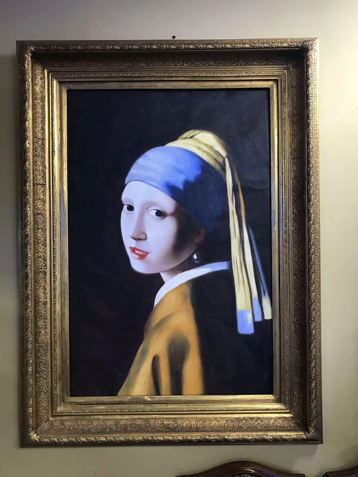 Grand Oil Painting After Vermeer Set In Gilt Frame - Image 2 of 2