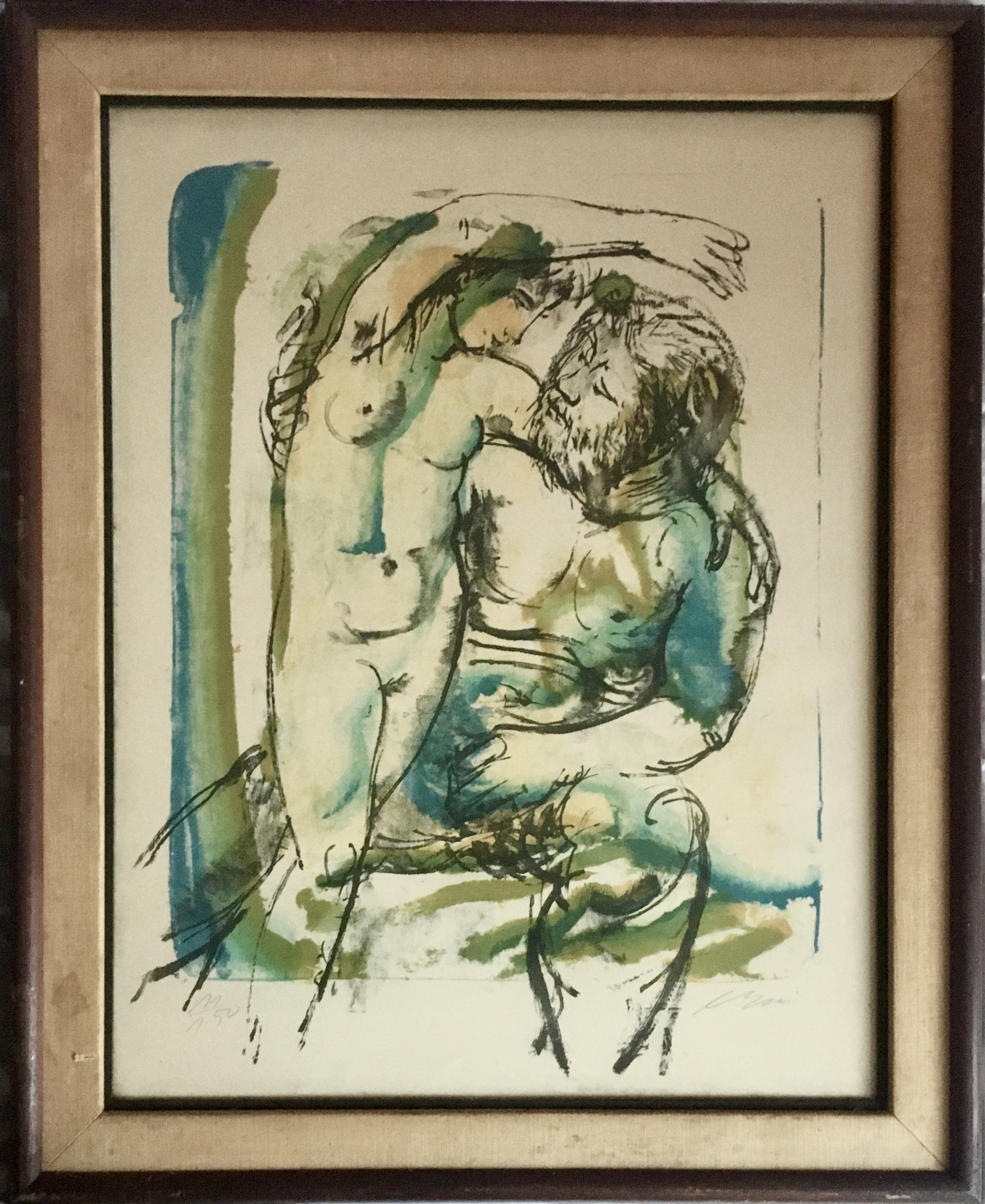 Satyr and Nymph. Continental School, signed edition lithograph - Image 2 of 4