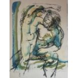 Satyr and Nymph. Continental School, signed edition lithograph