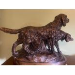 Bronze statue of two setter dogs, French with foundry mark