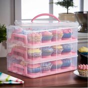 (NN49) 3 Tier Cupcake Carrier Pink The stylish way to store your cakes and cupcakes Rotatable...