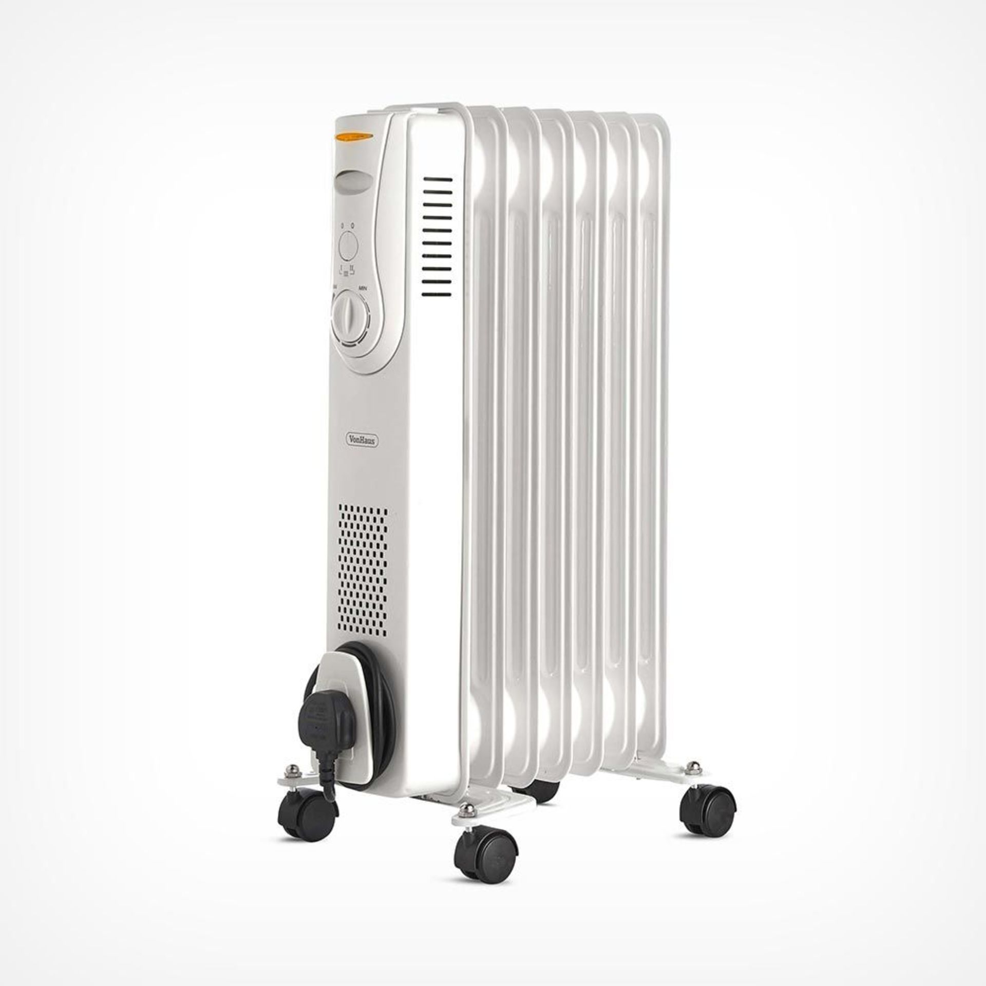 (KG23) 7 Fin 1500W Oil Filled Radiator - White. Equipped with 3 heat settings (600W/900W/1500W)... - Image 5 of 5