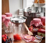 (KG51) 9L Maslin Pan Jam Set Bundle. Comprises 6 x 450ml glass jars with lids, thermometer, pre...