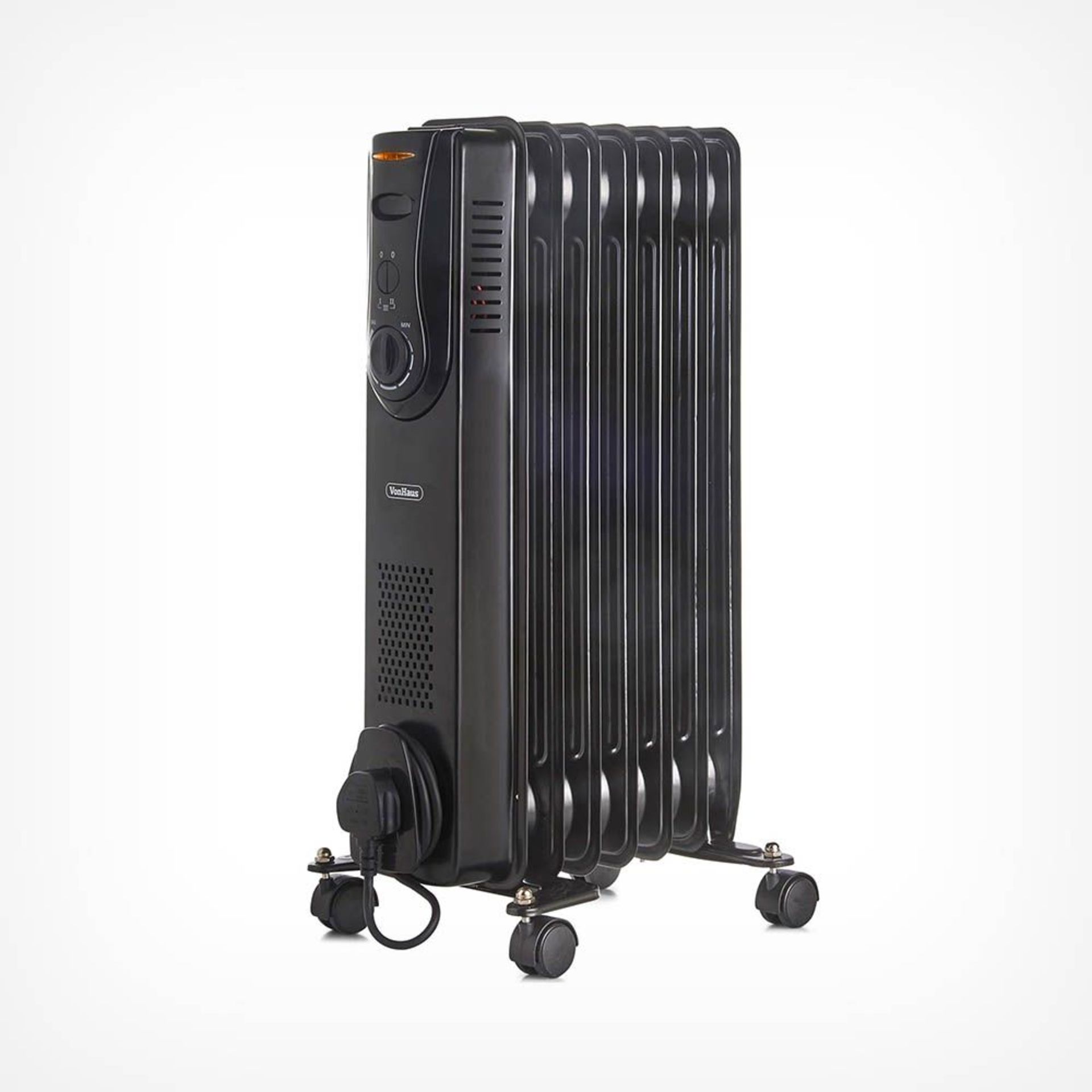 (KG15) 7 Fin 1500W Oil Filled Radiator - Black. Equipped with 3 heat settings (600W/900W/1500W)... - Image 2 of 4