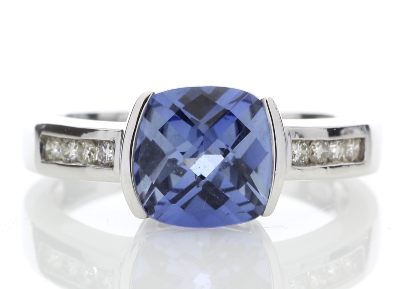 9ct White Gold Created Ceylon Sapphire Diamond Ring 0.11 Carats