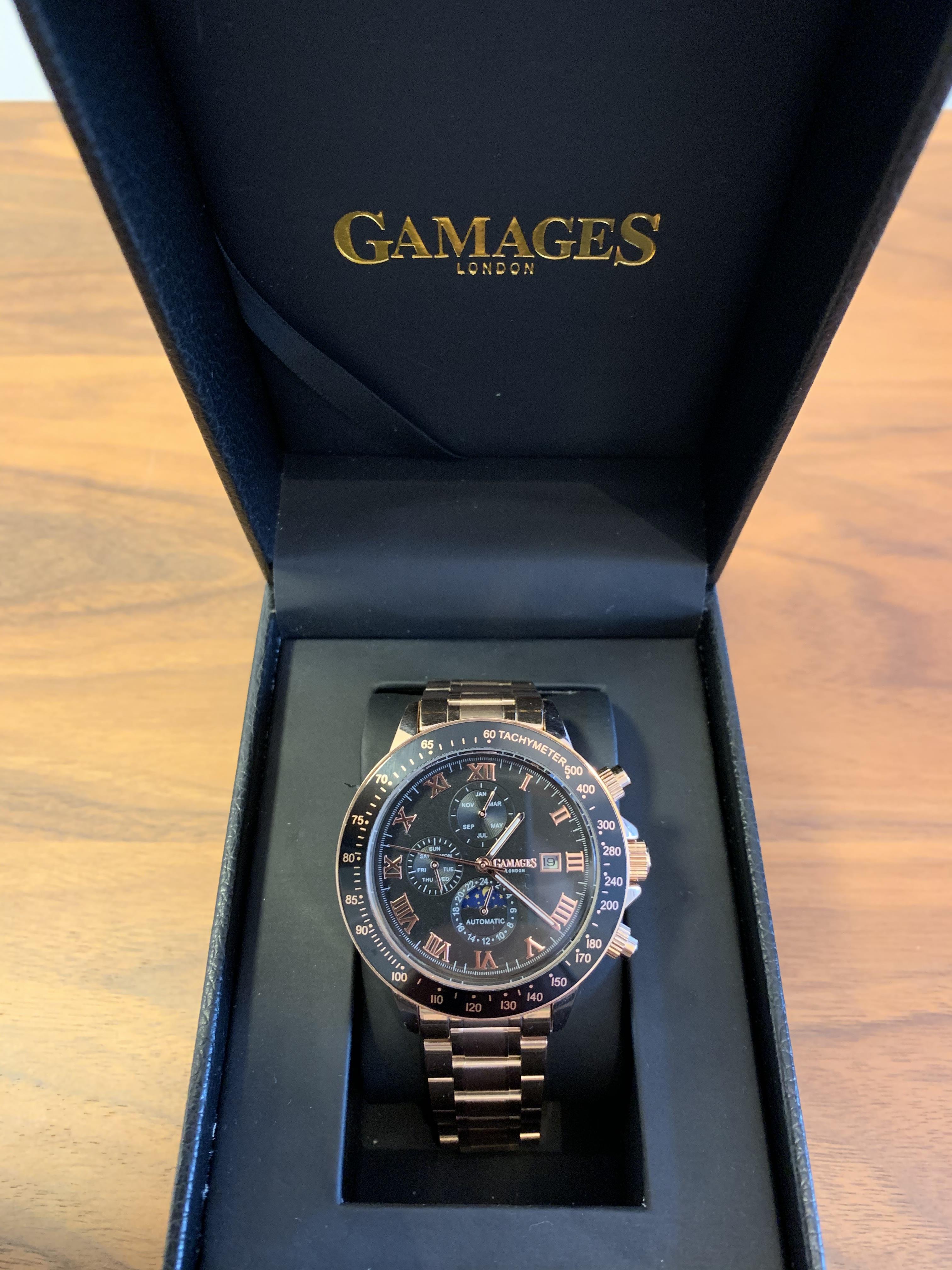 Limited Edition Hand Assembled GAMAGES Race Calendar Automatic Rose– 5 Year  Warranty \u0026 Free Delivery