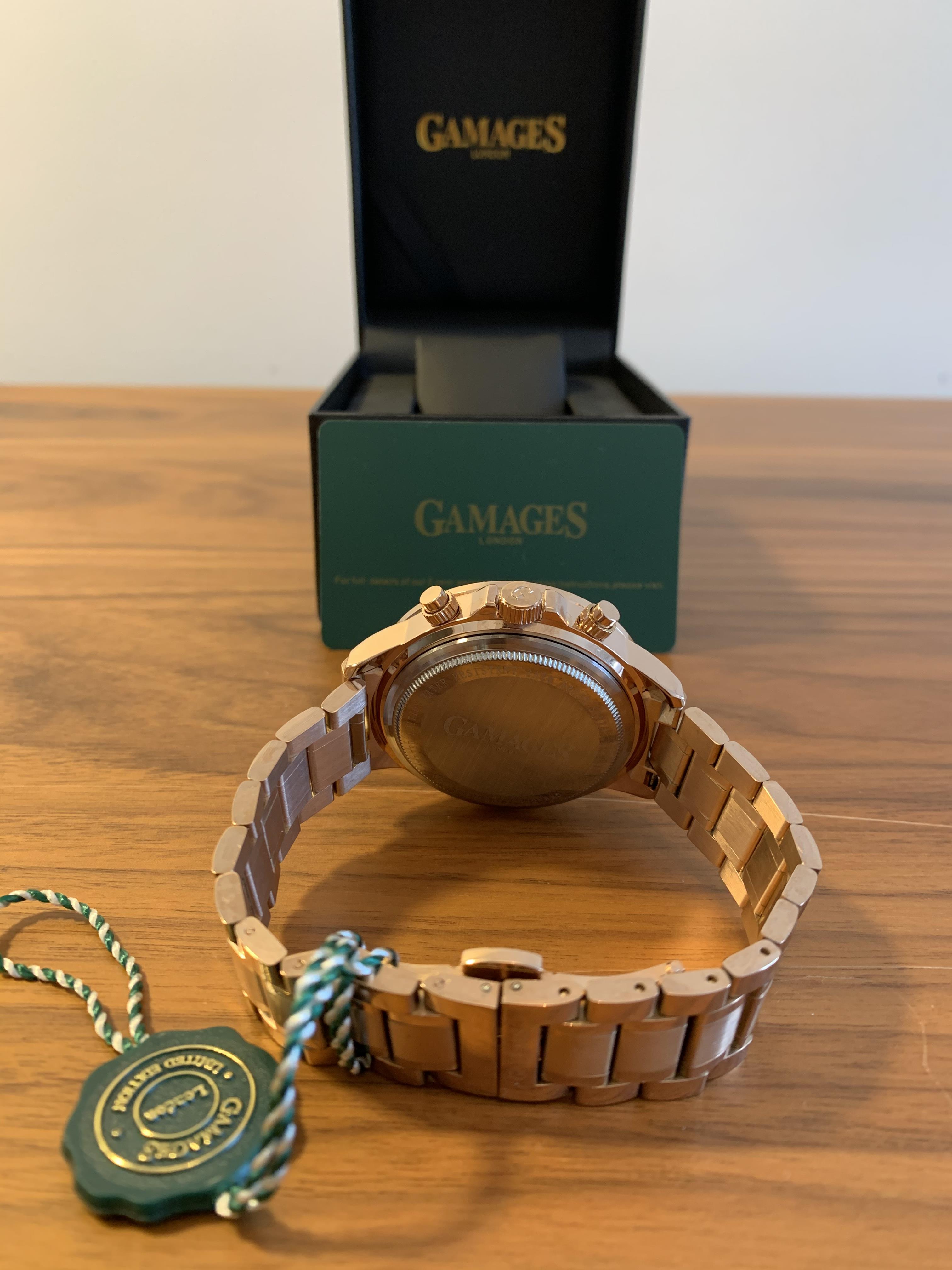 Limited Edition Hand Assembled GAMAGES Race Calendar Automatic Rose– 5 Year  Warranty \u0026 Free Delivery