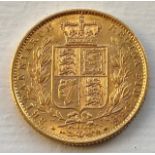 Choice extremely fine + 1871 Queen Victoria full gold sovereign - die 51