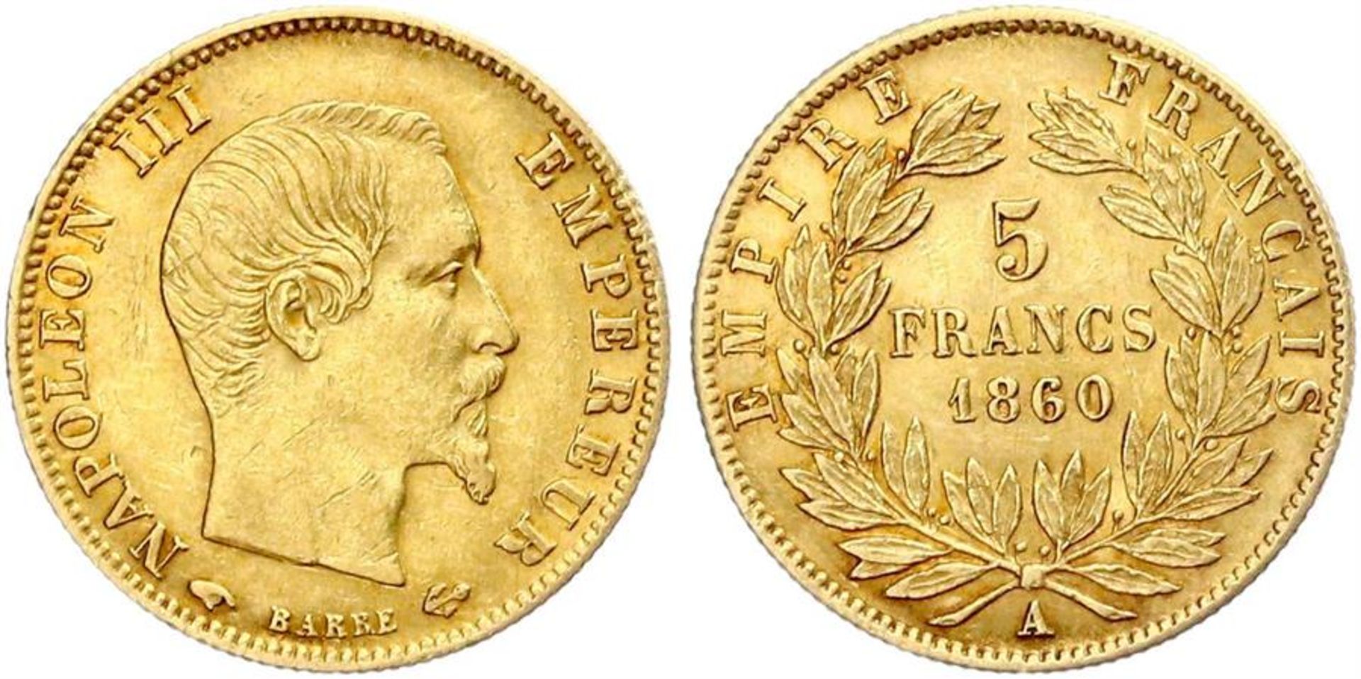 1860 - 5 Francs A - Paris - Solid Gold - Extremely fine