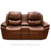 Brand New Boxed 2 Seater Supreme Leather Reclining Sofa With Console And Drinks Holders