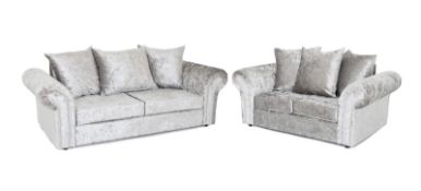 Brand New 3 Seater Plus 2 Seater Verona Crushed Velvet Silver Sofas