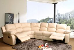Brand New Boxed Supreme Leather Reclining Corner Sofa In Cream