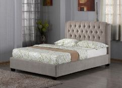 Brand New Boxed 4'6 Double Messidy Bedstead In Beige/Tan Fabric