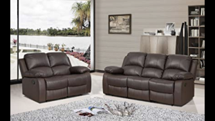 Brand New Boxed 3 Seater Plus 2 Seater Supreme Leather Reclining Sofas In Brown