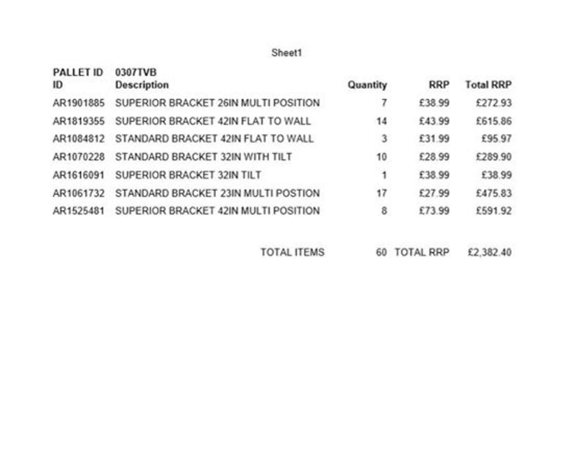 TV WALL BRACKETS RRP £2382,40 60 ITEMS 0307TVB - Image 3 of 9