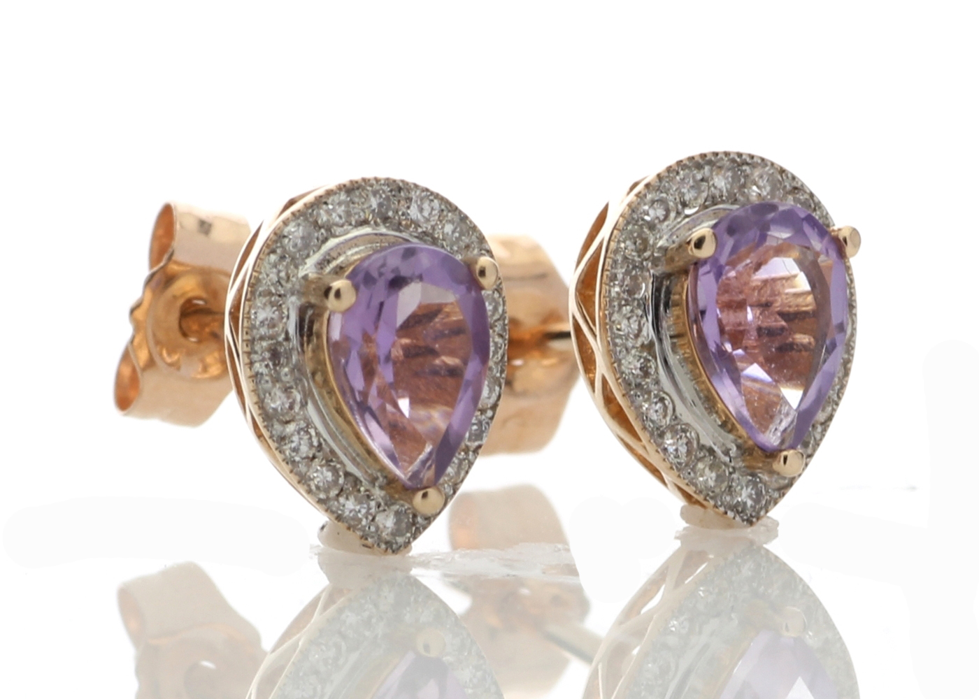 9ct Rose Gold Amethyst Diamond Earring 0.20 Carats - Image 4 of 4