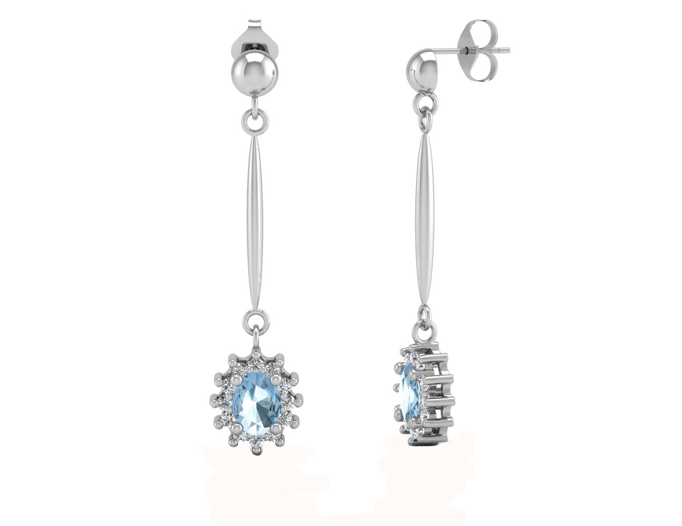 9ct White Gold Diamond And Blue Topaz Earring 0.12 Carats