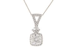 18ct White Gold Single Stone cushion Cut Diamond Pendant (0.51) 0.63 Carats