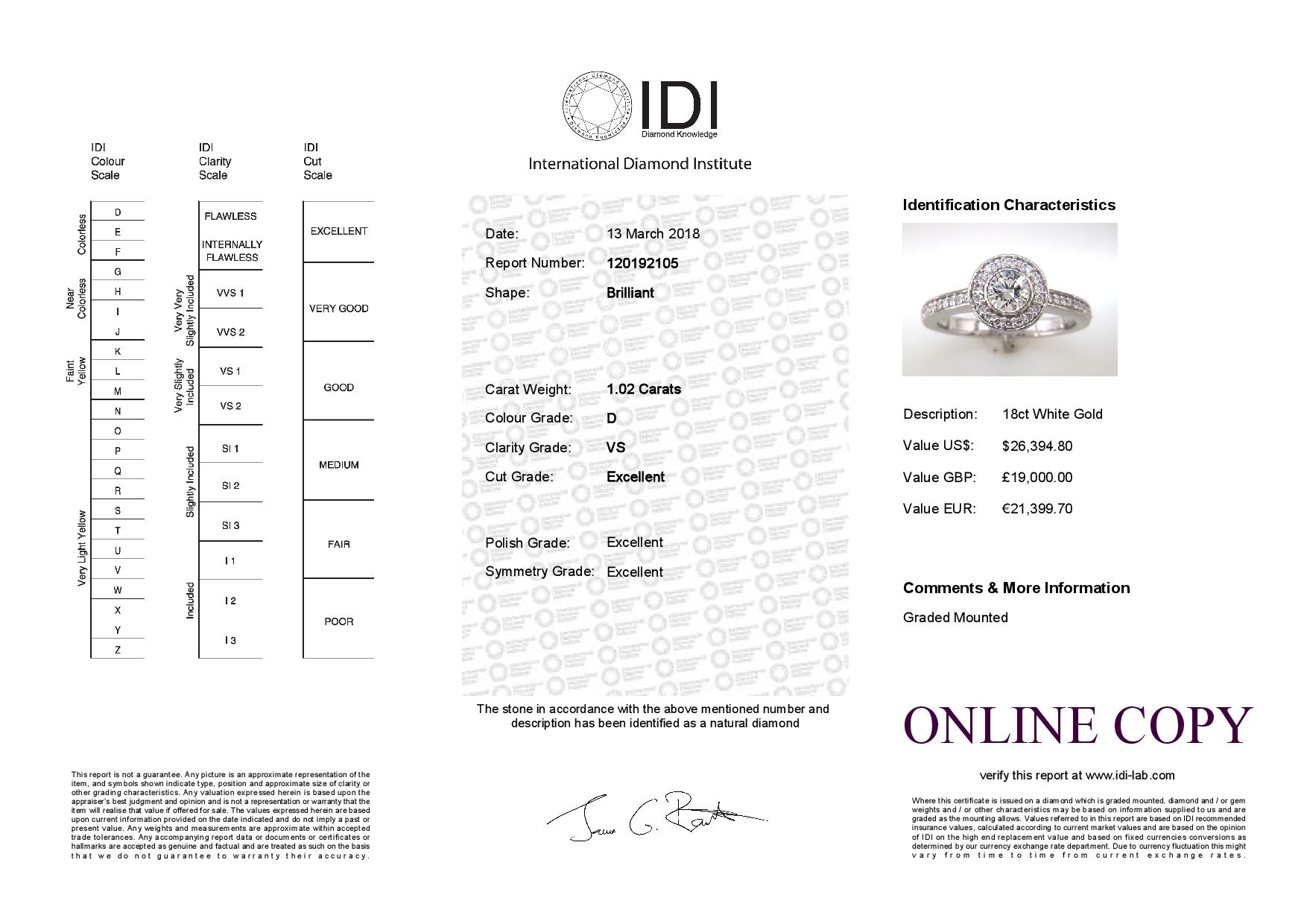 18ct White Gold Single Stone With Halo Setting Ring (0.50) 1.00 Carats - Image 6 of 6