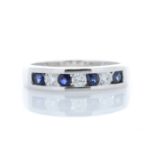 9ct White Gold Channel Set Semi Eternity Diamond And Sapphire Ring 0.25 Carats