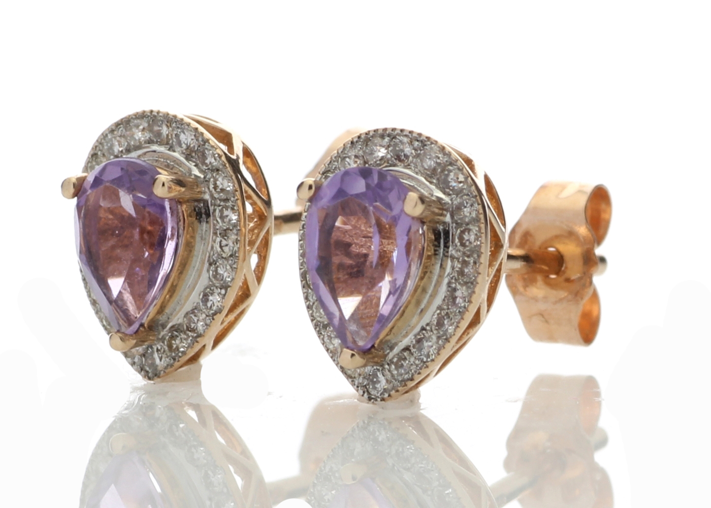 9ct Rose Gold Amethyst Diamond Earring 0.20 Carats - Image 2 of 4