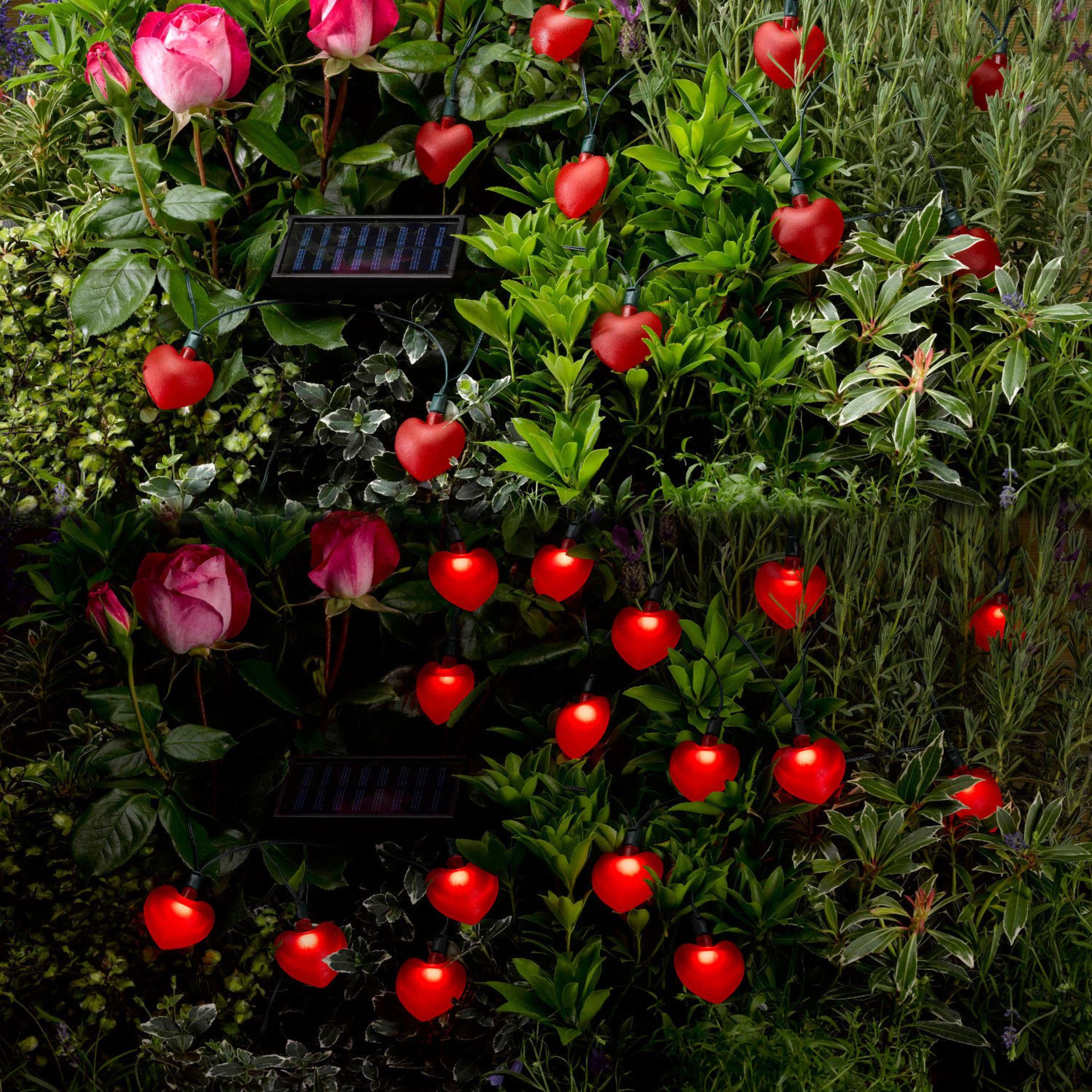 6x Outdoor Garden Solar Red Heart String Lights