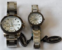 Skone his and hers Watches White Dial Silver Strap