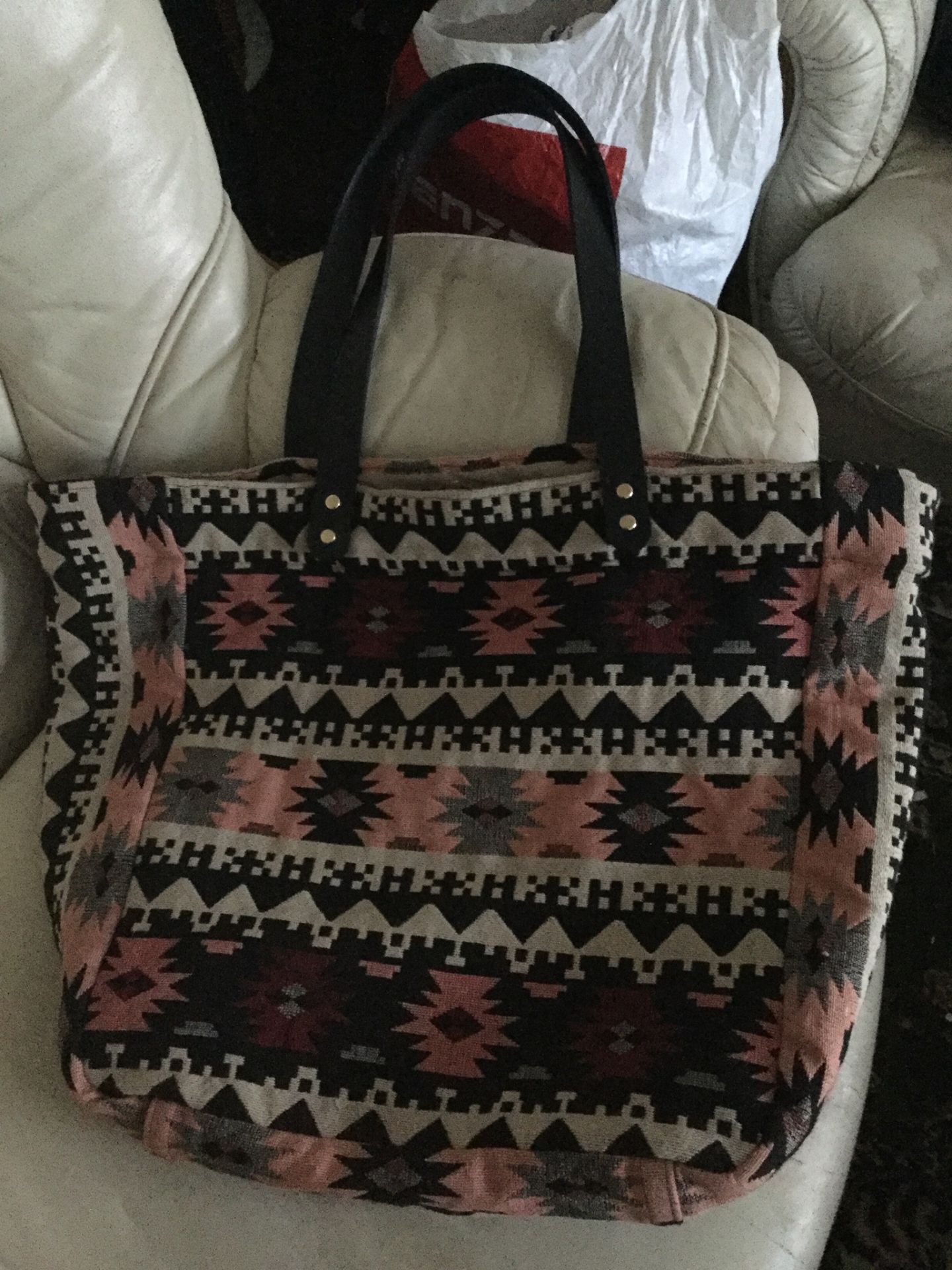 Designer Iris Large Aztec Weekend Shoulder bag...Leather handles and gold stud