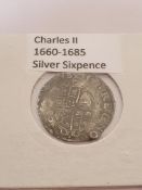 Charles II Silver Sixpence