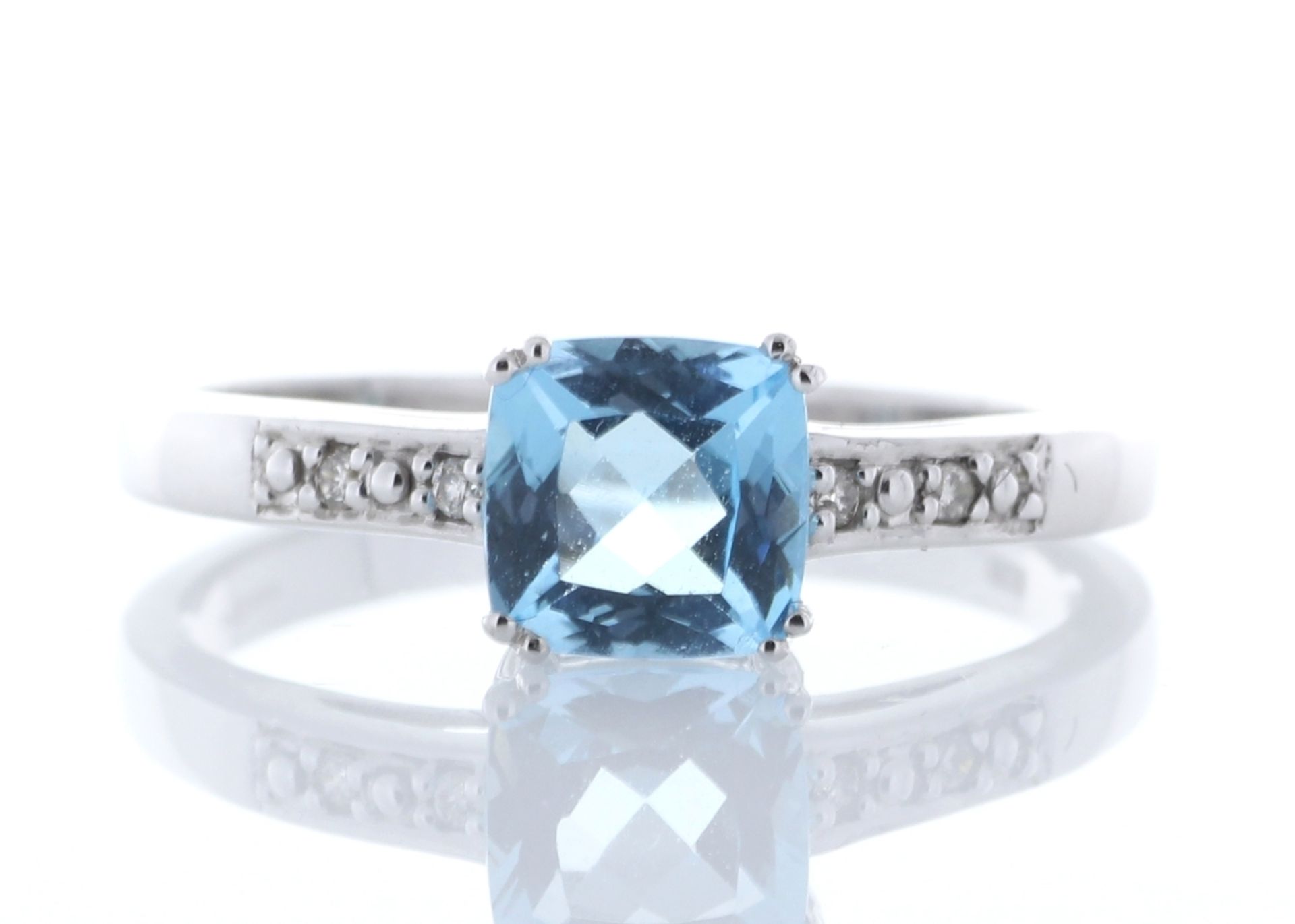 9ct White Gold Blue Topaz Diamond Ring 0.03 Carats