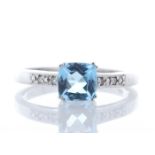 9ct White Gold Blue Topaz Diamond Ring 0.03 Carats