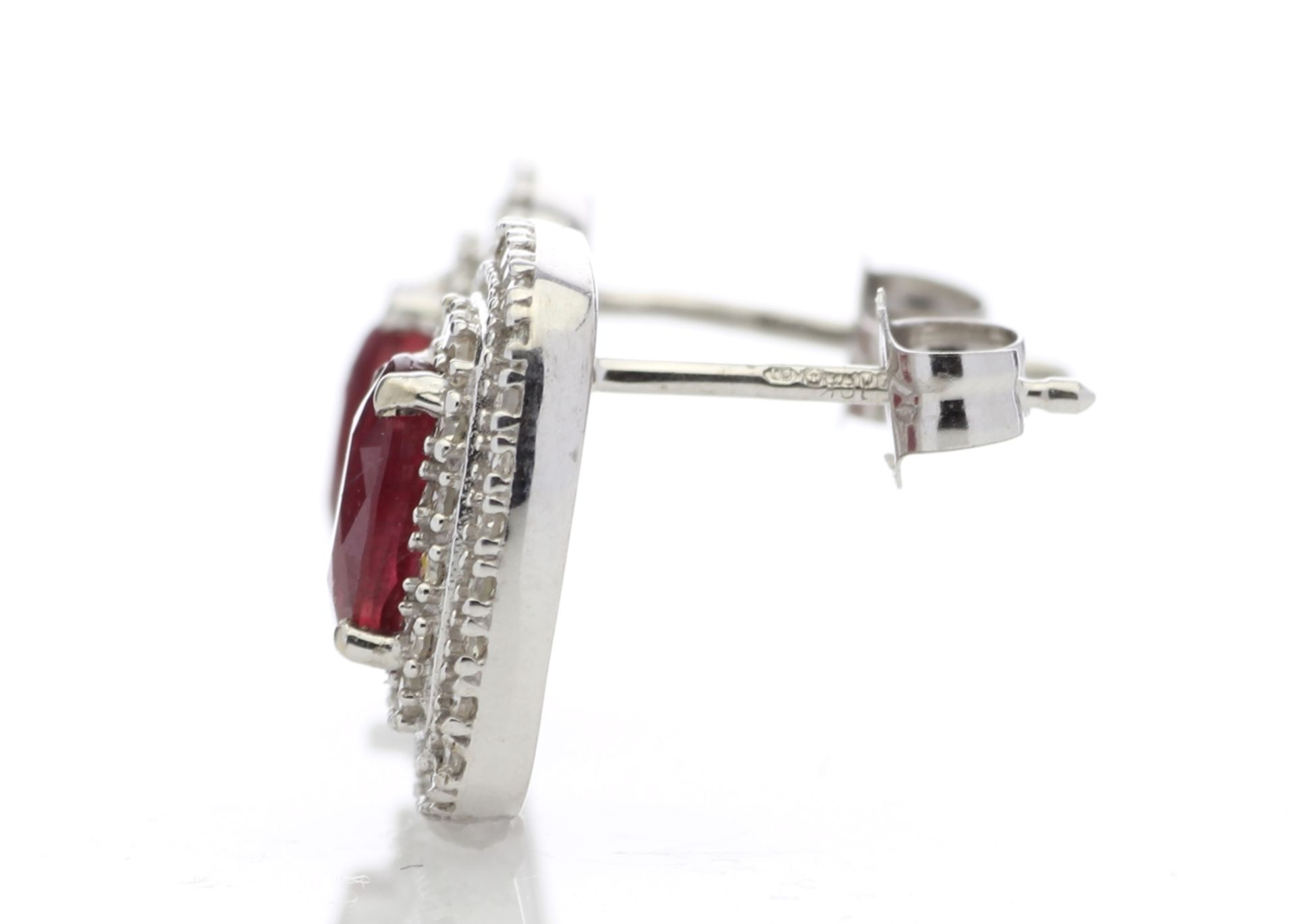 9ct White Gold Oval Diamond And Ruby Cluster Diamond Earring 0.35 Carats - Image 4 of 5