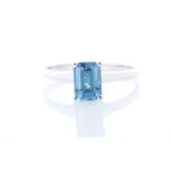 9ct White Gold Single Stone Emerald Cut Blue Topaz Ring 1.15 Carats