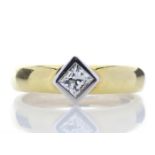 18ct Single Stone Princess Cut Rub Over Diamond Ring 0.40 Carats