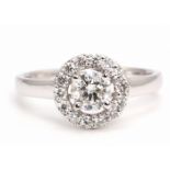 18ct White Gold Single Stone With Halo Setting Ring (0.58) 0.86 Carats