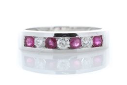 9ct White Gold Channel Set Semi Eternity Diamond And Ruby Ring 0.25 Carats