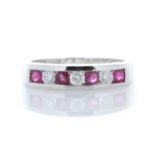 9ct White Gold Channel Set Semi Eternity Diamond And Ruby Ring 0.25 Carats