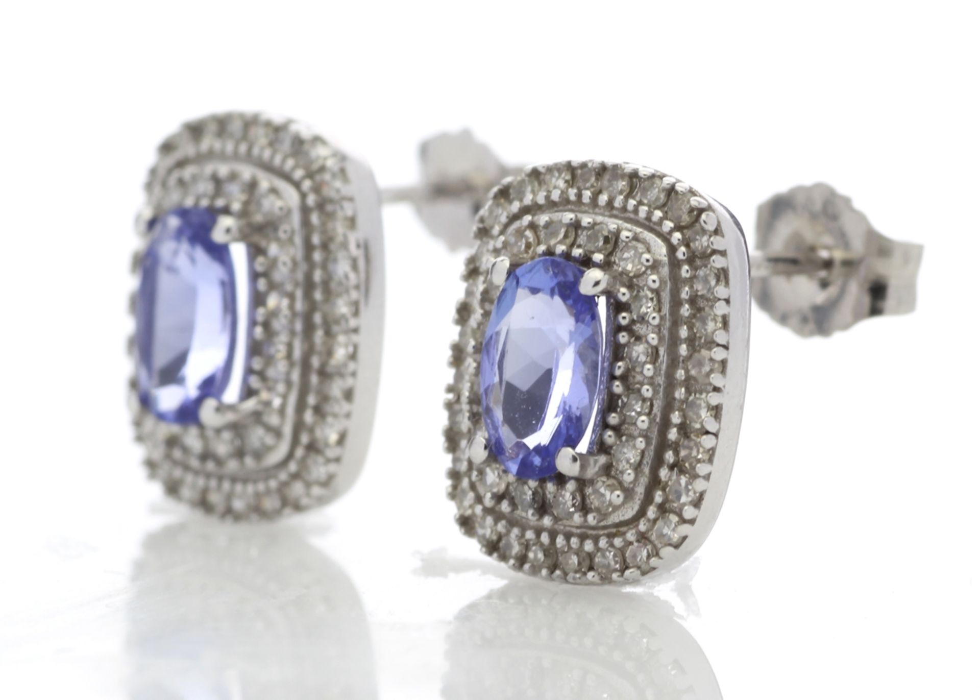 9ct White Gold Oval Diamond And Tanzanite Earring 0.35 Carats - Image 2 of 5