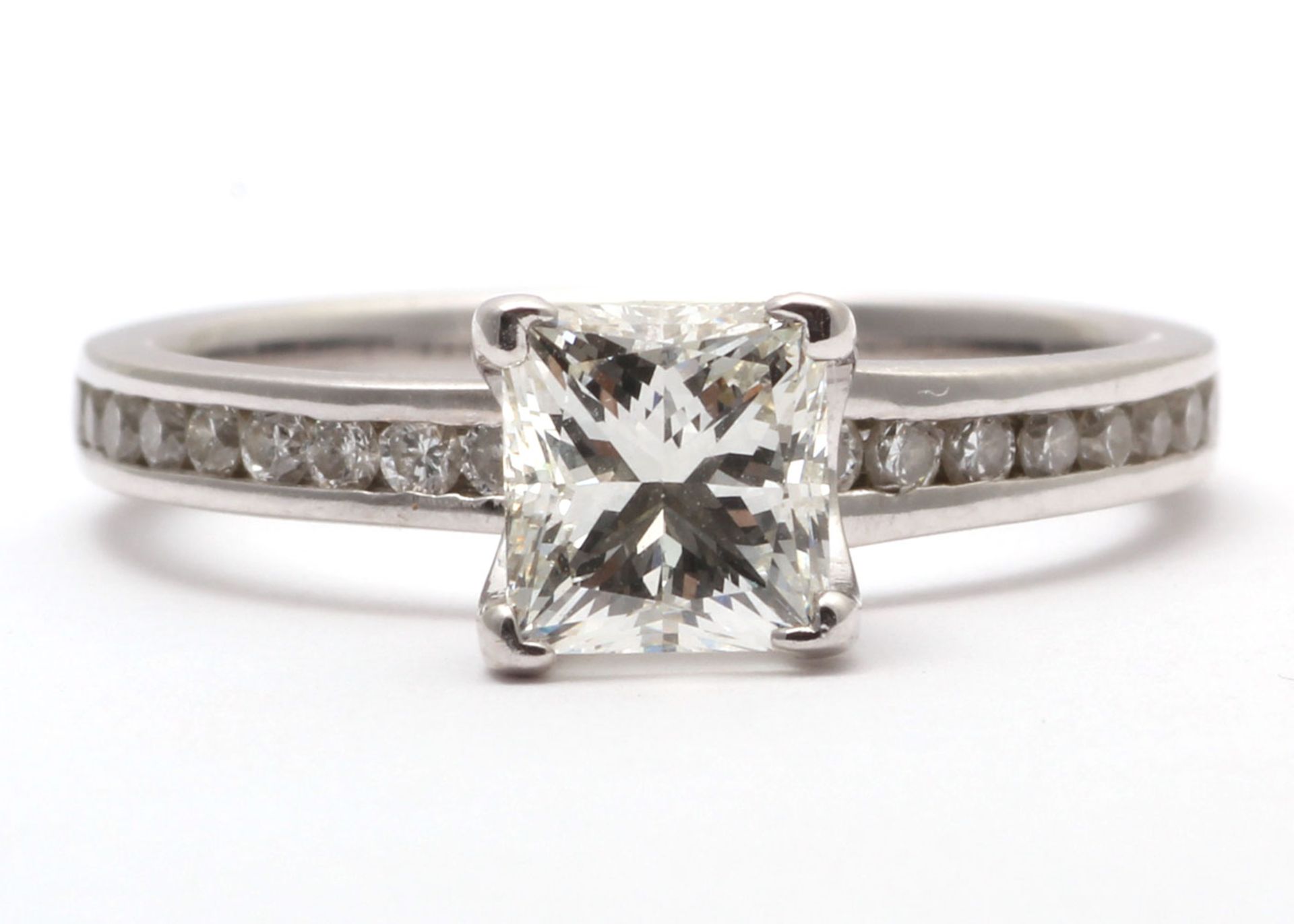Flawless Princess Cut Diamond Ring With Stone Set Shoulders (1.10) 1.37 Carats