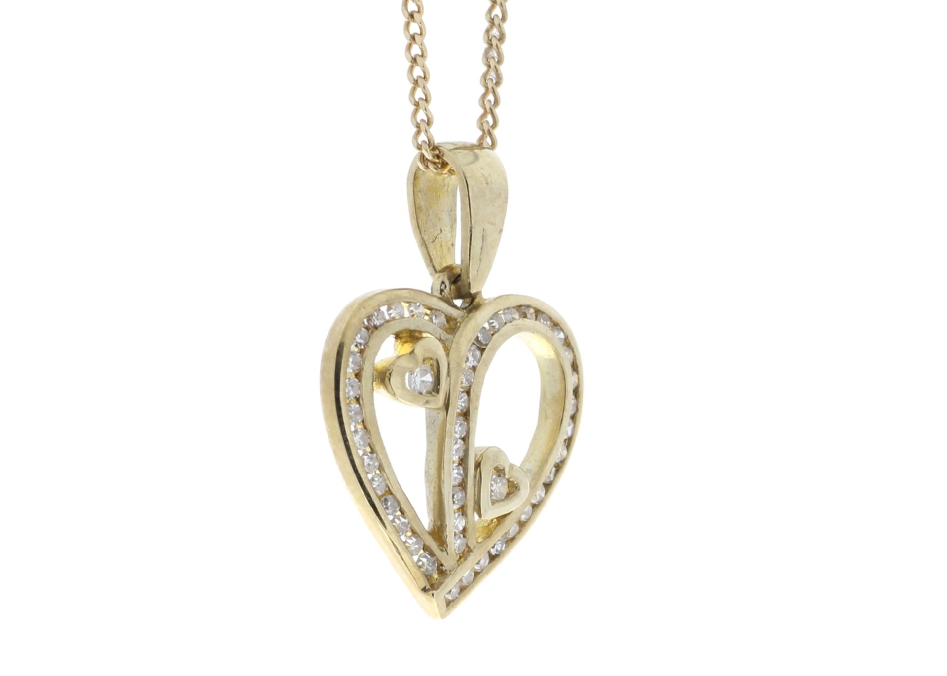 9ct Yellow Gold Heart Pendant Set With Diamonds & Heart In Both Inner Halves 0.23 Carats - Image 2 of 5